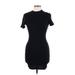 Popular 21 Casual Dress - Mini High Neck Short sleeves: Black Solid Dresses - Women's Size Large