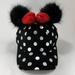 Disney Accessories | Disney Parks Minnie Mouse Ears Strap Back Cap Hat Black Polka Dot Bow Womens | Color: Black/Silver | Size: Adjustable