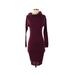 Just Fab Casual Dress - Midi Cowl Neck 3/4 sleeves: Burgundy Solid Dresses - Women's Size Small