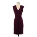Calvin Klein Casual Dress - Sheath V Neck Sleeveless: Burgundy Solid Dresses - Women's Size 2