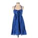 Banana Republic Cocktail Dress - A-Line Halter Sleeveless: Blue Print Dresses - Women's Size 4