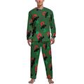 Red Black & Green Ankh Symbol Soft Mens Pyjamas Set Comfortable Long Sleeve Loungewear Top And Bottoms Gifts S