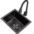 VVHUDA Black Sink with Pull-Out Faucet Undermount Sink Bar Sink Coffee Corner Sink Kitchen Sink Including Accessories (Size : 28x42x21.5cm) (Black 38x30x21.5cm) small gift