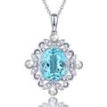 LP LOHASPIE Womens Pendant Necklaces for Women Girls Setting Oval Cut Natural Gemstone Blue Fluorite Pearls Solid 925 Sterling Silver Cubic Zircon Rhodium Plated Fine Jewelry for Birthday (Light Blue)