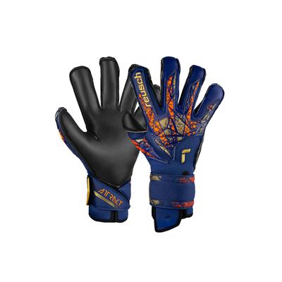 Torwarthandschuhe REUSCH "Attrakt Duo Evolution" Gr. 10,5, bunt (goldfarben, blau) Damen Handschuhe Sporthandschuhe