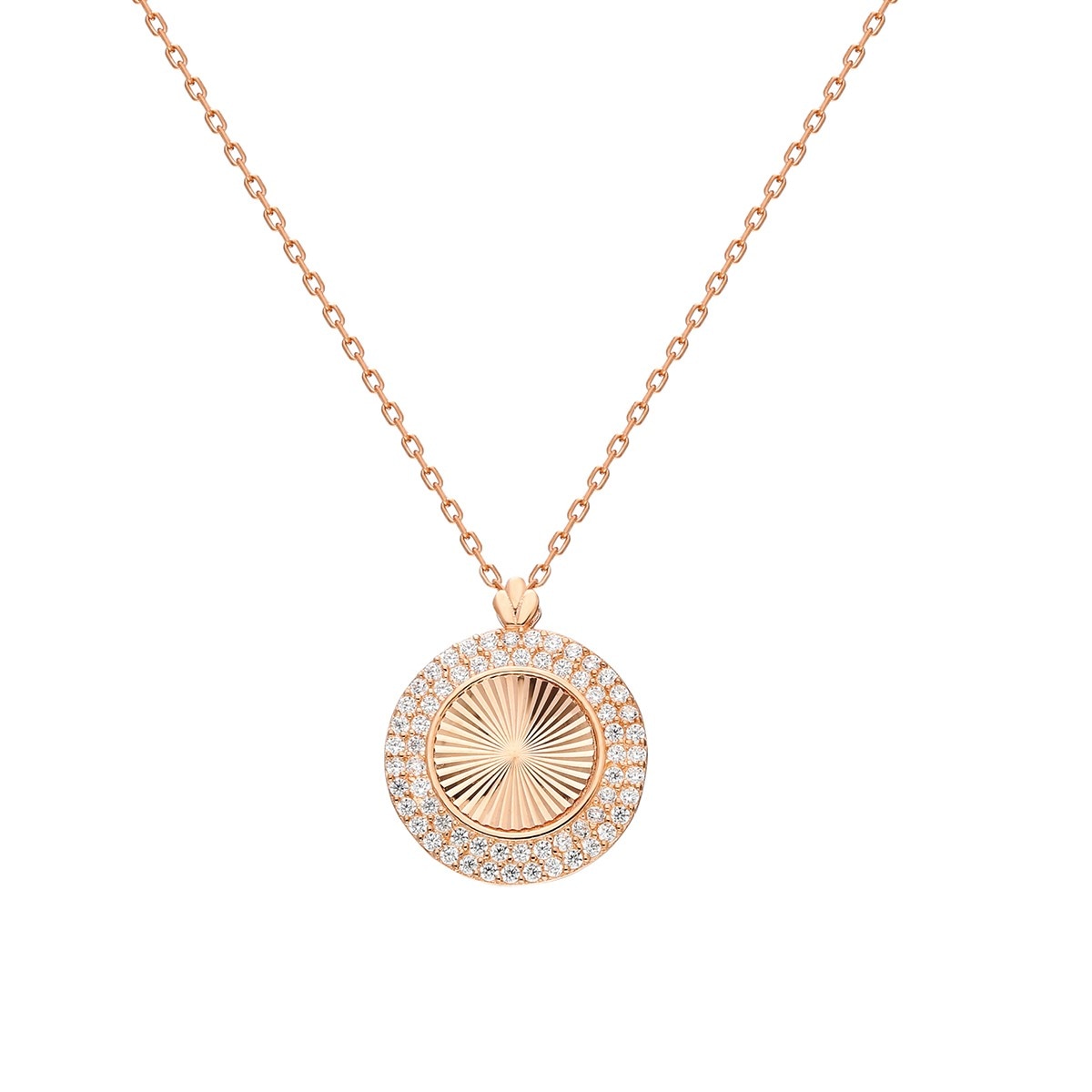 Kette mit Anhänger DKENIZ "Coin 925/- Sterling Silber rosevergoldet Zirkonia Weiß", rosa (rose), Halsketten, Damen, 42+3cm, Silber 925 (Sterlingsilber), L: 45 B: 14mm, glänzend, B:14mm Image