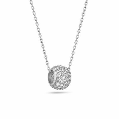 Kette mit Anhänger DKENIZ "925/- Sterling Silber Kugel-Pave-Kette", weiß, Halsketten, Damen, 42cm + 3cm, Silber 925 (Ste