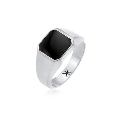 Siegelring KUZZOI "Herren Siegelring Emaille Schwarz Basic 925 Silber" Gr. 58, silber, Fingerringe, Herren, 58mm, Silber 925 (Sterlingsilber) Image