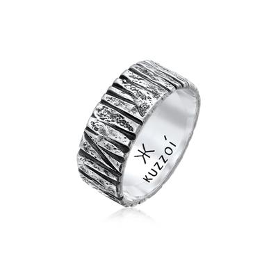 Silberring KUZZOI "Bandring Breit Struktur Gehämmert 925 Silber" Gr. 66, schwarz, Fingerringe, Herren, 66mm, ohne Stein, Silber 925 (Sterlingsilber), 10.5mm Image