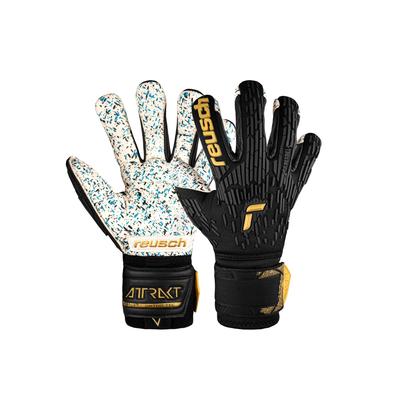 Torwarthandschuhe REUSCH "Attrakt Freegel Fusion Ortho-Tec", Damen, Gr. 10, gold (schwarz, goldfarben), 59% Elastodien, 27% Polyamid, 9% Polyester, 5% Polypropylen, mehrfarbig, sportlich, Handschuhe, mit Evolution Negative Cut