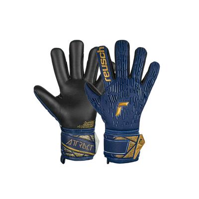 Torwarthandschuhe REUSCH "Attrakt Freegel Silver" Gr. 10, bunt (goldfarben, blau) Damen Handschuhe Sporthandschuhe