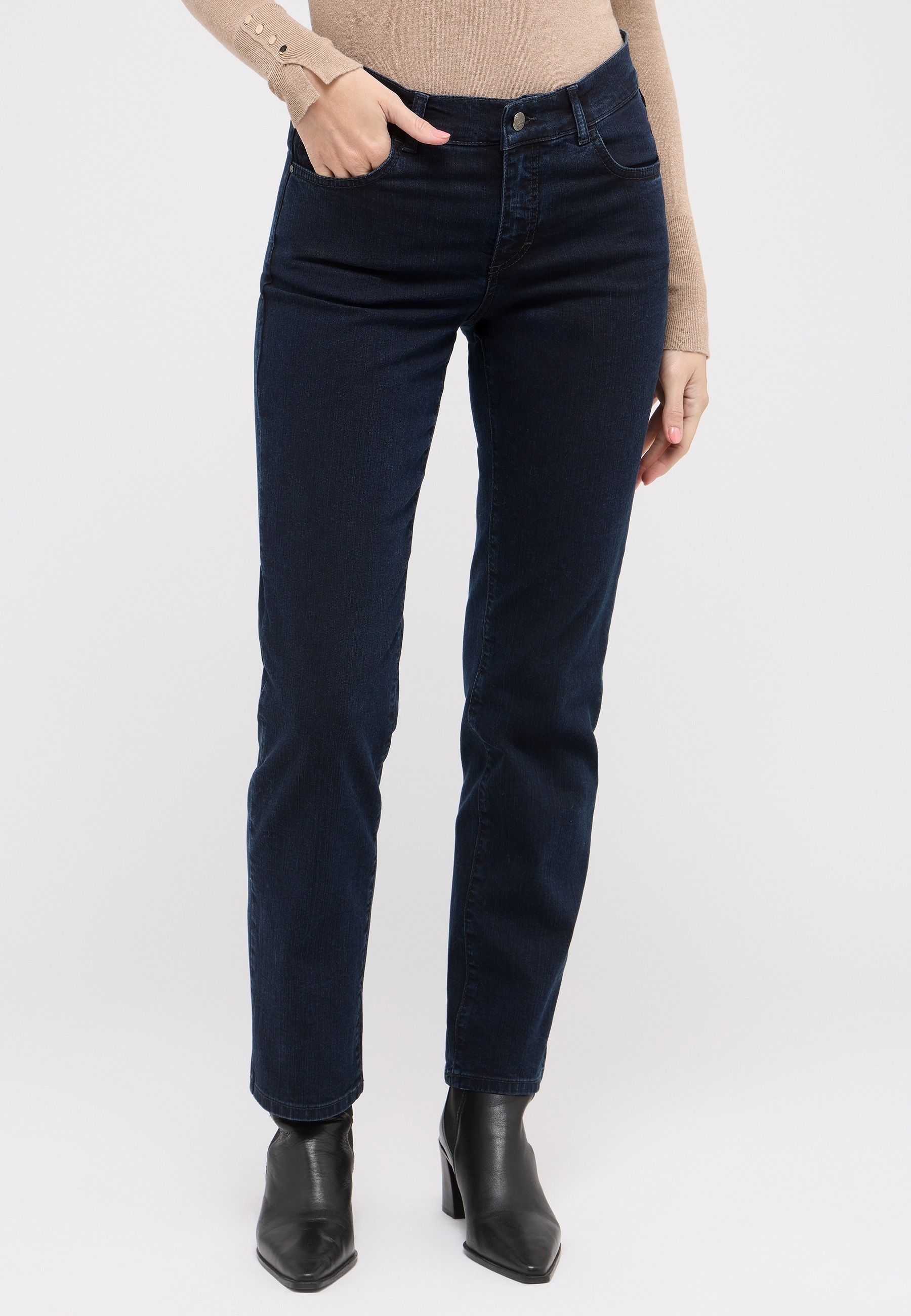 High-waist-Jeans ANGELS "DOLLY", Damen, Gr. 40, Länge 30, blau (blau blau), Denim/Jeans, Obermaterial: 78% Baumwolle, 21% Polyester, 1% Elasthan, unifarben, straight fit lang, Jeans High-Waist-Jeans, im klassichen 5-Pocket-Stil