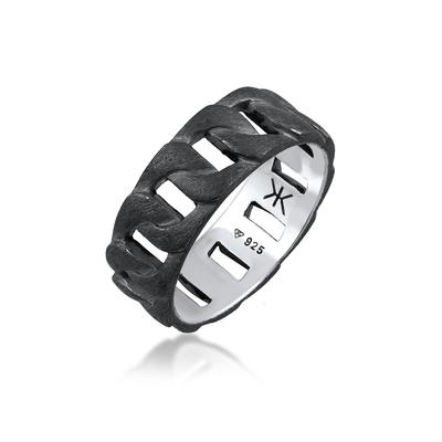 Silberring KUZZOI "Herren Chunky Chain Look Panzerglieder 925 Silber" Gr. 64, schwarz, Fingerringe, Herren, 64mm, ohne Stein, Silber 925 (Sterlingsilber), 8mm Image