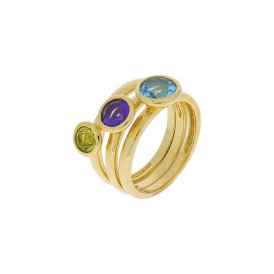 Fingerring ZEEME "Silber 925 vergoldet mit Blautopas (beh.) Peridot Amethyst" Gr. 54, gelb (gelb, blau), Fingerringe, Da