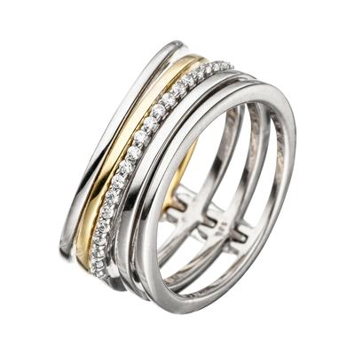 Silberring JOBO Gr. 56, silber (silber 925), Fingerringe, Damen, 56, Silber 925 (Sterlingsilber), breit 925 Silber bicolor vergoldet mit 21 Zirkonia Image