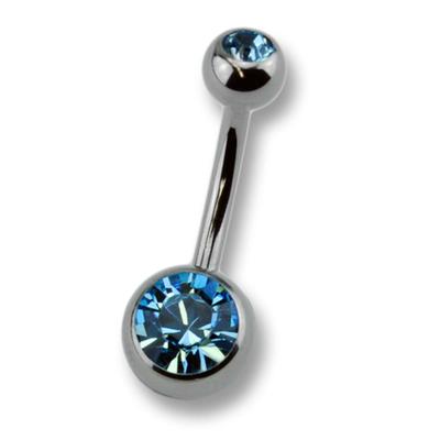 Bauchnabelpiercing ZEEME "Titan silberfarben Kristall dunkelblau", silber (silbergrau, blau), Piercings, Damen, Titan Image