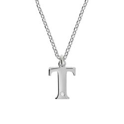 Kette mit Anhänger DIAMONDS BY ELLEN K. "Silber 925 mit 1x Diamant 0,008ct. Buchstabe T", weiß, Halsketten, Damen, 45 + 3cm, 0,008 ct, Silber 925 (Sterlingsilber), L: 48cm B: 12.0mm, glänzend, B:12.0mm