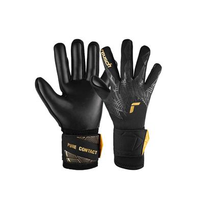 Torwarthandschuhe REUSCH "Pure Contact Infinity Junior", Kinder, Gr. 6, gold (schwarz, goldfarben), 48% Elastodien, 45% Polyester, 7% Polyamid, mehrfarbig, sportlich, Handschuhe, mit Hybrid Negative Cut