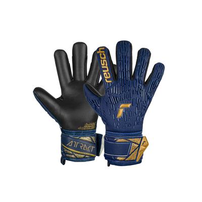 Torwarthandschuhe REUSCH "Attrakt Freegel Silver Junior", Kinder, Gr. 4, bunt (goldfarben, blau), 56% Elastodien, 34% Polyester, 5% Polyurethan, mehrfarbig, sportlich, Handschuhe, mit Evolution Negative Cut Image