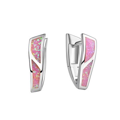 Paar Creolen VIVANCE "925-Sterling Silber rhodiniert synth. Opal pink", weiß (weiß, pink), Ohrringe, Damen, ONE-SIZE, Silber 925 (Sterlingsilber) Image