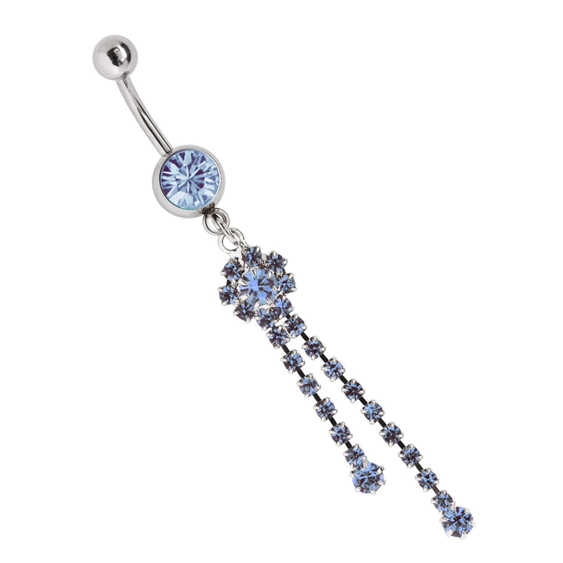 Bauchnabelpiercing ADELIA´S "Piercing Bauchnabelpiercing", blau (hellblau), Piercings, Damen, onesize, Chirurgiestahl, Zirkoniakugel mit Ketten Blumen Stein Anhänger Image