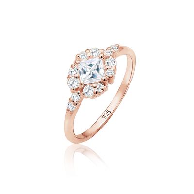 Verlobungsring ELLI PREMIUM "Verlobungsring Zirkonia Weiß 925 Sterling Silber" Gr. 52, rosa (rosegold), Fingerringe, Damen, 52mm, Silber 925 (Sterlingsilber), 1mm Image