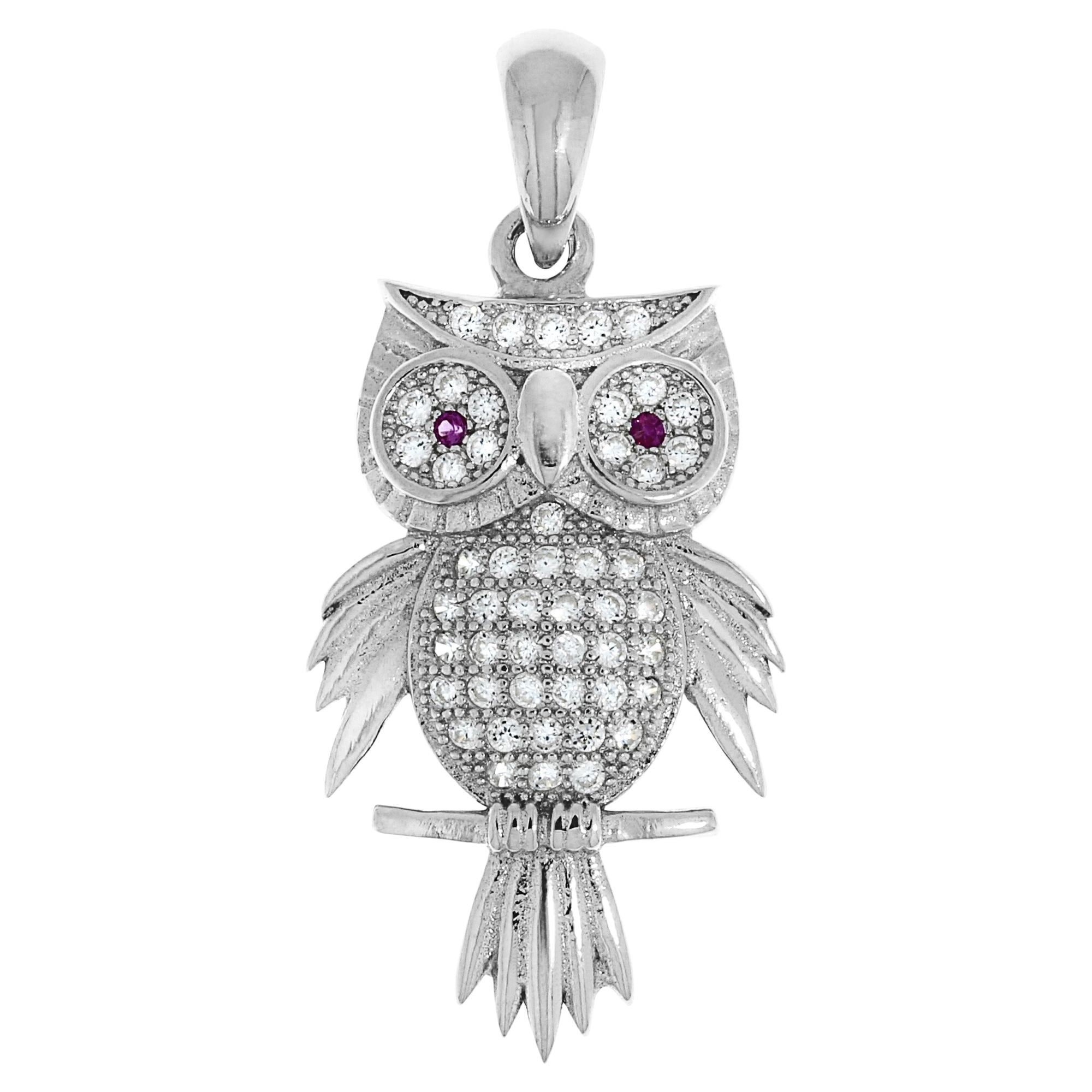 Kettenanhänger VIVANCE "925/- Sterling Silber rhodiniert Motiv Eule", weiß, Schmuckanhänger, Damen, one-size, Silber 925 (Sterlingsilber), 4,1 g, Kettenanhänger