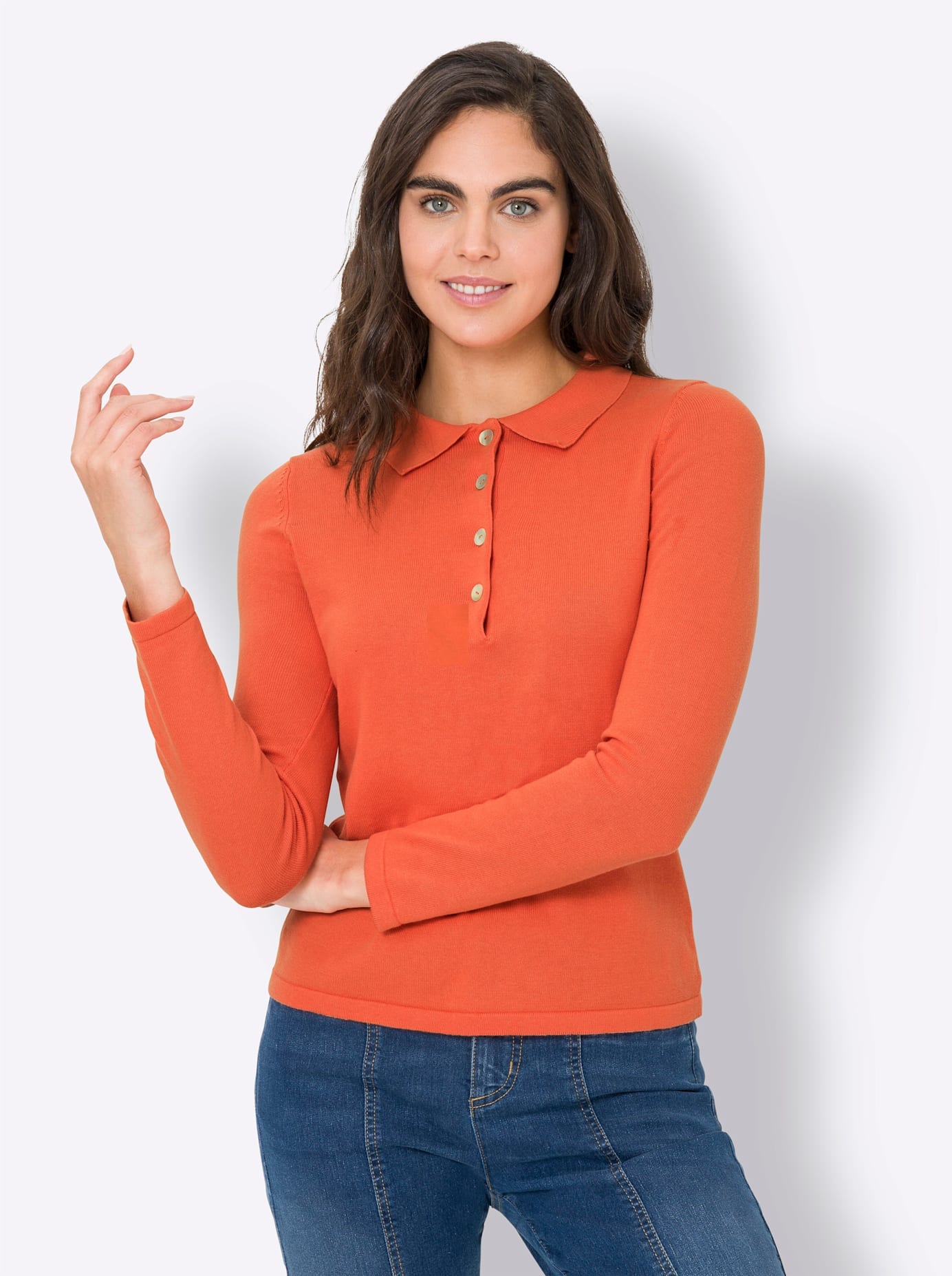 Polokragenpullover "Polopullover", Damen, Gr. 40, orange, 100% Baumwolle, B.C. BEST CONNECTIONS BY HEINE, unifarben, Pullover