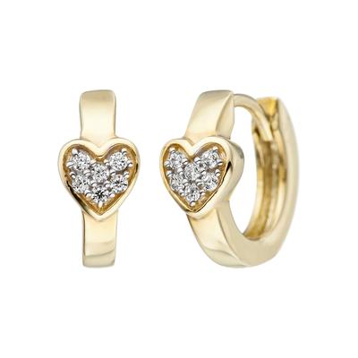 Paar Creolen JOBO, gelb (gelbgold 375), Ohrringe, Damen, Gelbgold 375, Herz 375 Gold mit Zirkonia Image