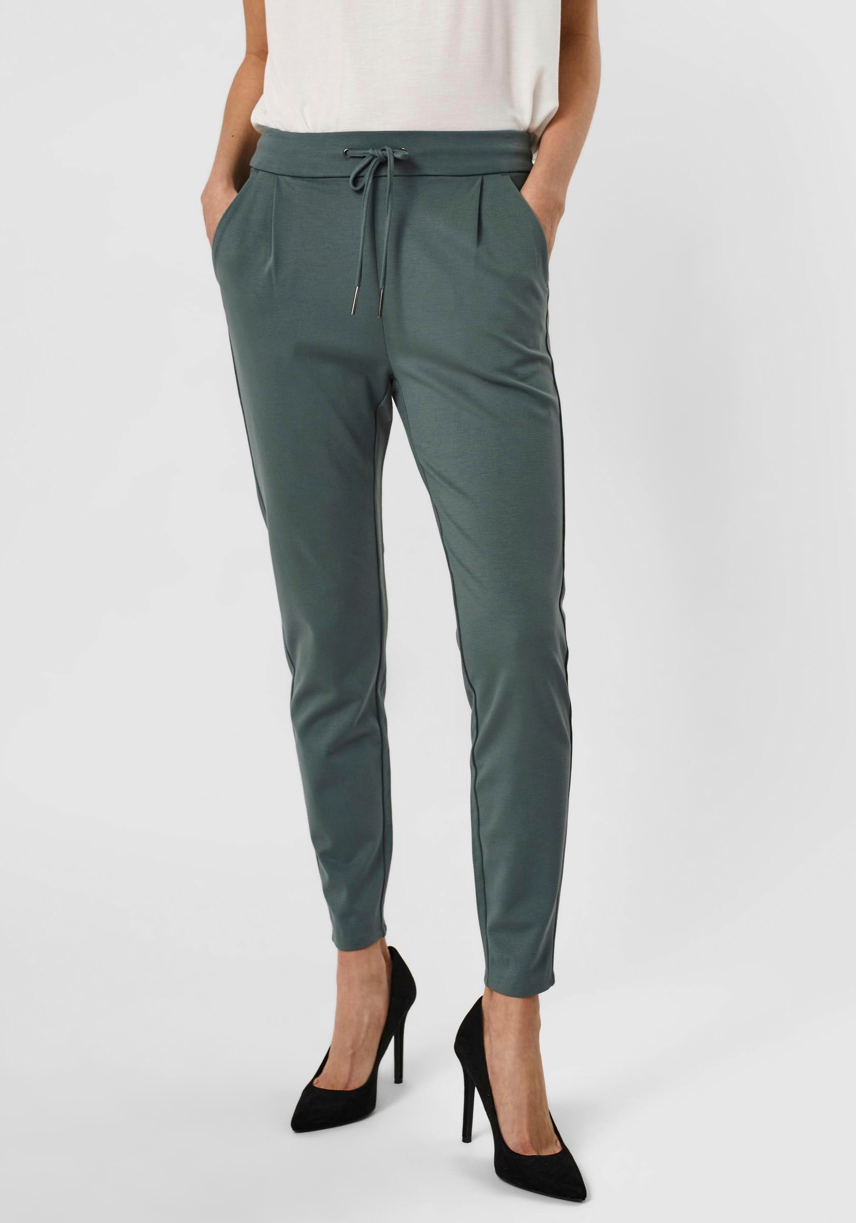 Jogger Pants VERO MODA "VMEVA MR LOOSE STRING PANT GA NOOS", Damen, Gr. XL (42), Länge 30, grün (balsam grün), Web, Obermaterial: 65% Viskose (LENZING™ ECOVERO™), 30% Nylon, 5% Elasthan, unifarben, loose fit 7/8-Länge, Hosen, hinten mit elastischem...