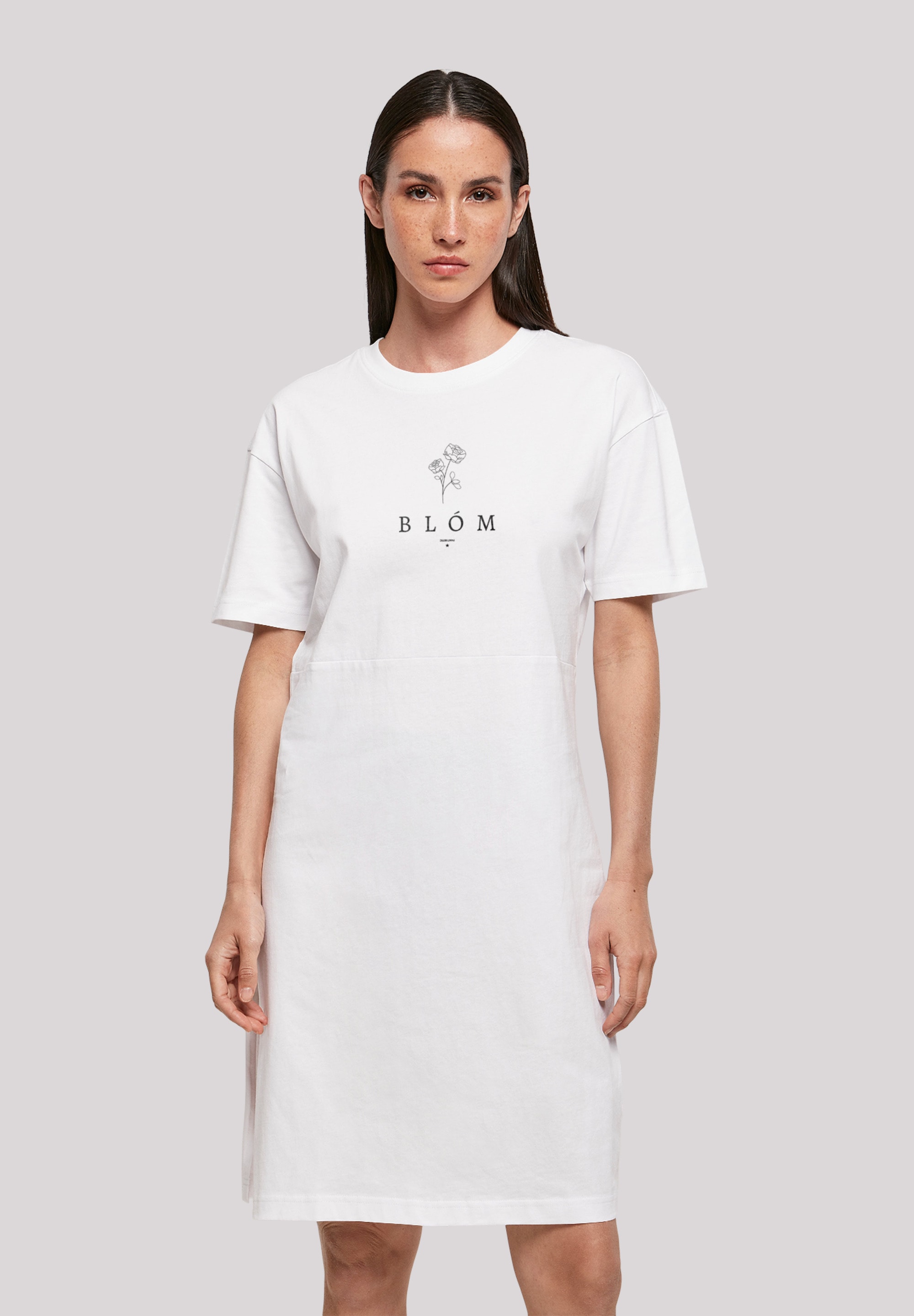 Shirtkleid F4NT4STIC "Blóm Rose", Damen, Gr. 4XL, weiß, Obermaterial: 100% Baumwolle, Casual, oversize, Rundhals, ohne Bündchen, Kleider, Print Image