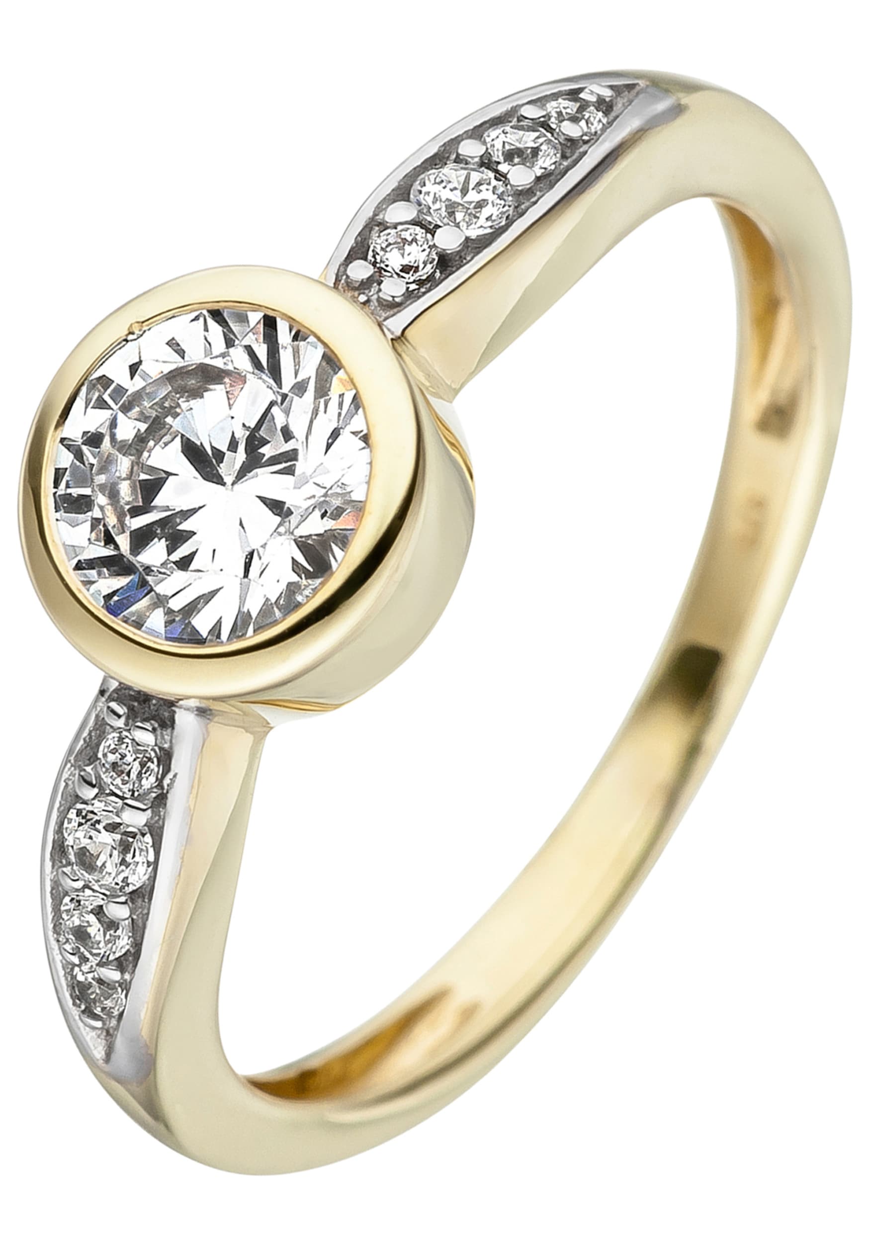 Goldring JOBO Gr. 54, gelb (gelbgold 375), Fingerringe, Damen, 54, Gelbgold 375, Goldring, 375 Gold bicolor mit Zirkonia