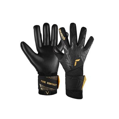 Torwarthandschuhe REUSCH "Pure Contact Infinity", Damen, Gr. 9,5, gold (schwarz, goldfarben), 77% Elastodien, 16% Polyester, 7% Polyamid, mehrfarbig, sportlich, Handschuhe, mit Hybrid Negative Cut