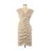 Adrianna Papell Cocktail Dress - Mini V-Neck Sleeveless: Tan Print Dresses - Women's Size 10
