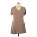 Attitudes by Renee Casual Dress - Mini V-Neck Short sleeves: Brown Print Dresses - Women's Size Medium