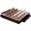 Chess Portable Set Set Wooden Board Set Creative Zinc Alloy Paint Pieces with Storage Slots Craft Gift Ornaments Board Game Suit (Brown)