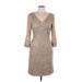 Sue Wong Casual Dress - Sheath V Neck 3/4 sleeves: Tan Dresses - Women's Size 10