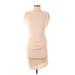 Velvet Casual Dress - Bodycon Crew Neck Short sleeves: Tan Print Dresses - Women's Size Small