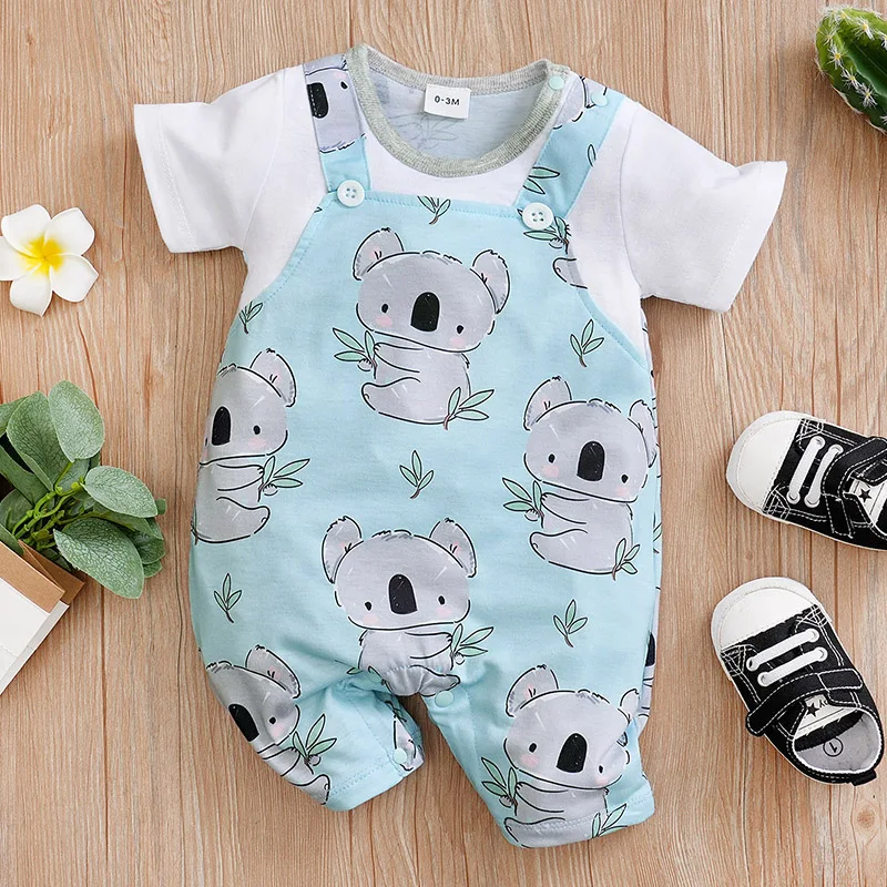 Vêtements pour nouveau-né fille et garçon, combinaison imprimée koala, barboteuse d'été à manches courtes, pyjama pour nourrissons de 0 à 18 mois, tenue une pièce