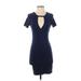 Capella Apparel Casual Dress - Bodycon Crew Neck Short sleeves: Blue Print Dresses - Women's Size Small