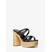 Michael Kors Corrine Leather and Straw Platform Sandal Black 9