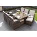 Latitude Run® Amher 10 - Person 49.21" Long Outdoor Dining Set w/ Cushions Glass/Wicker/Rattan in Brown | 49.21 W x 74.8 D in | Wayfair