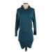 Free People Casual Dress - Mini Cowl Neck 3/4 sleeves: Teal Print Dresses - Women's Size X-Small