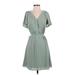 H&M Casual Dress - Mini V-Neck Short sleeves: Green Print Dresses - Women's Size X-Small