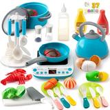 Syncfun 37Pcs Kids Kitchen Playset Pretend Play Cooking Toy Set Including Pots and Pans Play Food Cutting Vegetables Gifts for Toddler Boys Girls Ages 1-8
