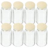 8 Pcs Mason Jars Mini Glass Bottles with Cork Stoppers Glass Sweet Jars Mini House Ornament Doll House Supplies Mini Dollhouse Glass Jar Candy Jar Glass Wood