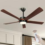 OUTON 52 Solid Wood Ceiling Fans with Light Remote Control 6 Speed Quiet DC Motor 5 Blade Propeller Ceiling Fan Indoor Living Room Bedroom