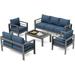 Techmilly Oversized Aluminum Patio Furniture Set Modern Metal Outdoor Patio Conversation Sets Patio Sectional Sofa Set with 5 Inch Cushion for Deck Grey Blue (Include 4 Sofa Covers)