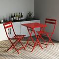 3PCs Table Chair Set Metal Foldable Bistro Set with 2 Portable Chairs Square Table Outdoor Folding Patio Bistro for Pool BBQ Camping Balcony Picnic Red