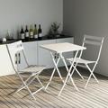 3PCs Table Chair Set Metal Foldable Bistro Set with 2 Portable Chairs Square Table Outdoor Folding Patio Bistro for Pool BBQ Camping Balcony Picnic White